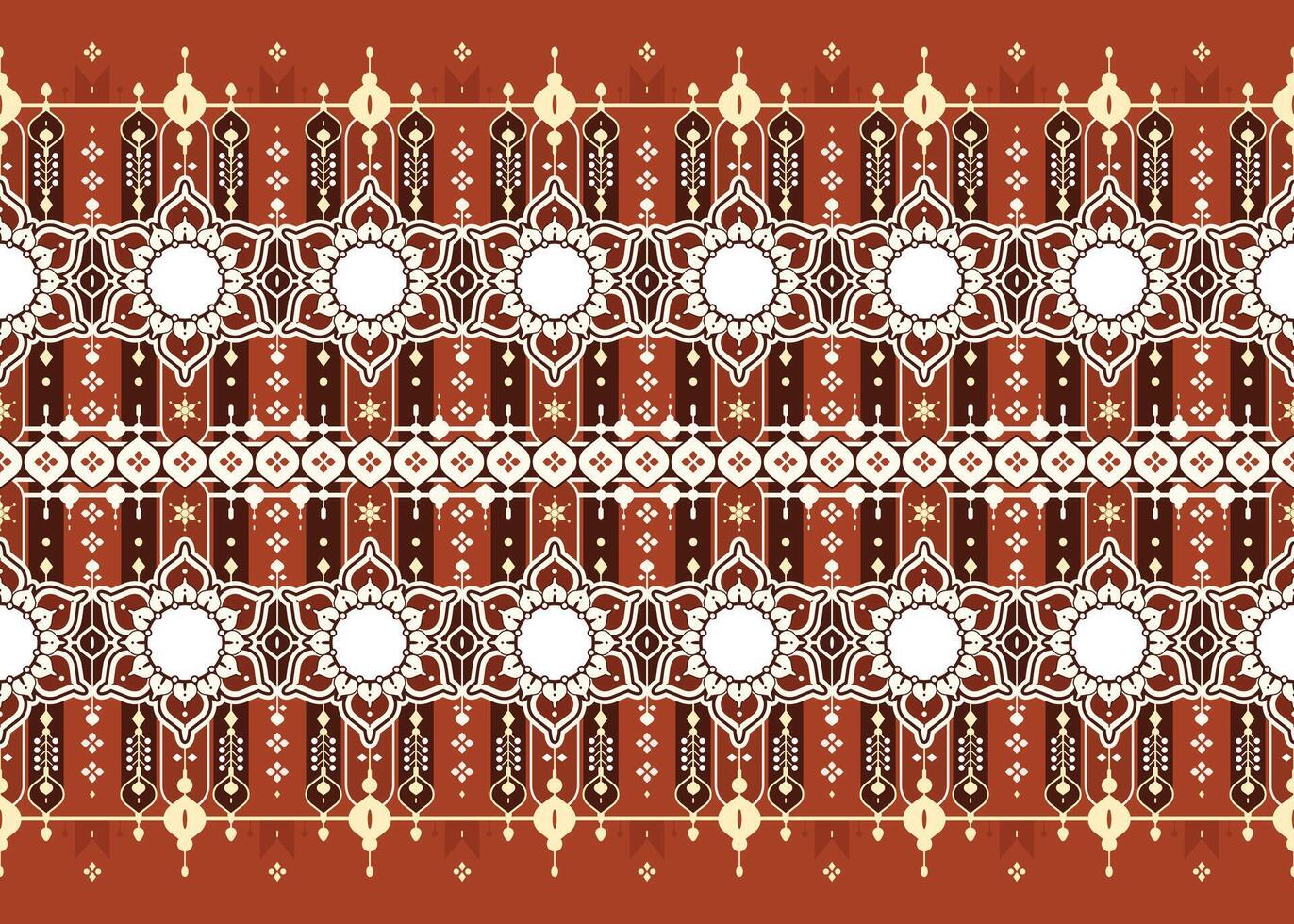 mandalas and geometric shape design on deep red background ethnic fabric seamless pattern for cloth carpet wallpaper wrapping etc. vector