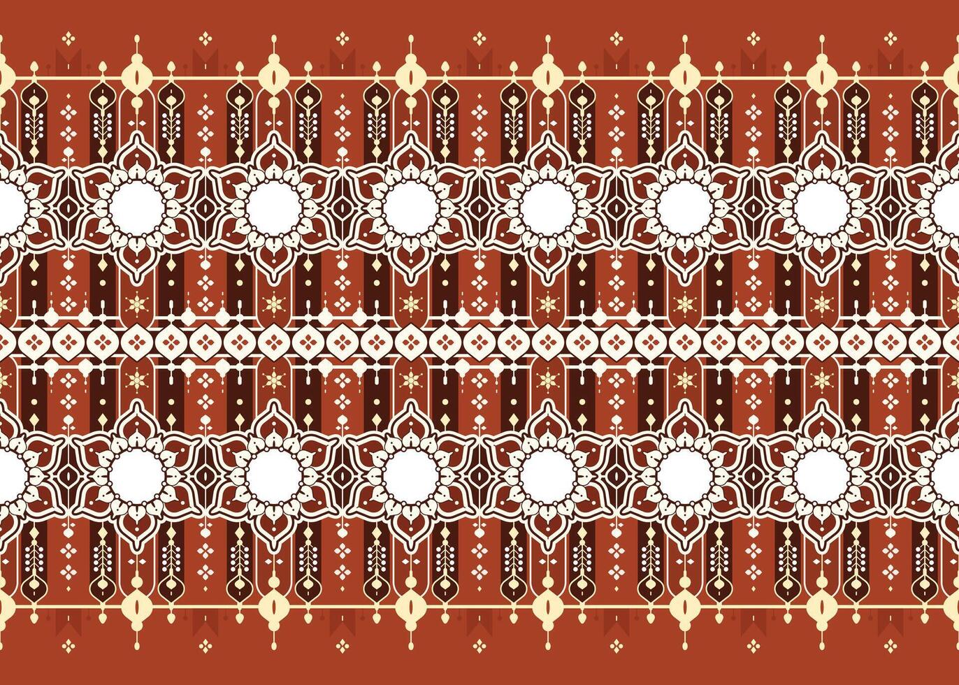 mandalas and geometric shape design on deep red background ethnic fabric seamless pattern for cloth carpet wallpaper wrapping etc. vector