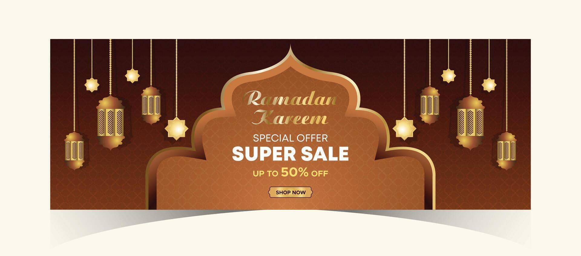 Ramadán kareem web antecedentes súper rebaja bandera con podio para monitor de producto. Ramadán mega grande rebaja promoción póster y social medios de comunicación correo. islámico especial oferta promoción bandera diseño modelo vector