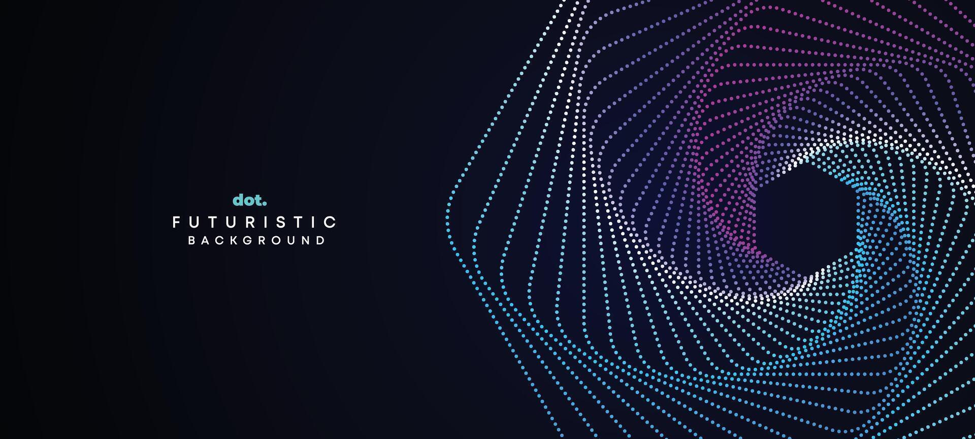 Abstract Dark Navy Blue Green Gradient Waving Circles Flowing Dot Technology Banner Background. Purple Pink Gradient Glowing Dotted Wave Digital Futuristic Diagonal Banner for Cover, Website, Header vector