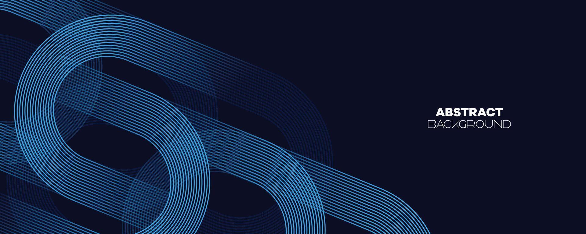 Abstract Dark Blue Waving circles lines Technology Banner Background. Modern Navy Blue gradient with glowing lines shiny geometric diagonal shape for brochure, cover, poster, banner, website, header vector