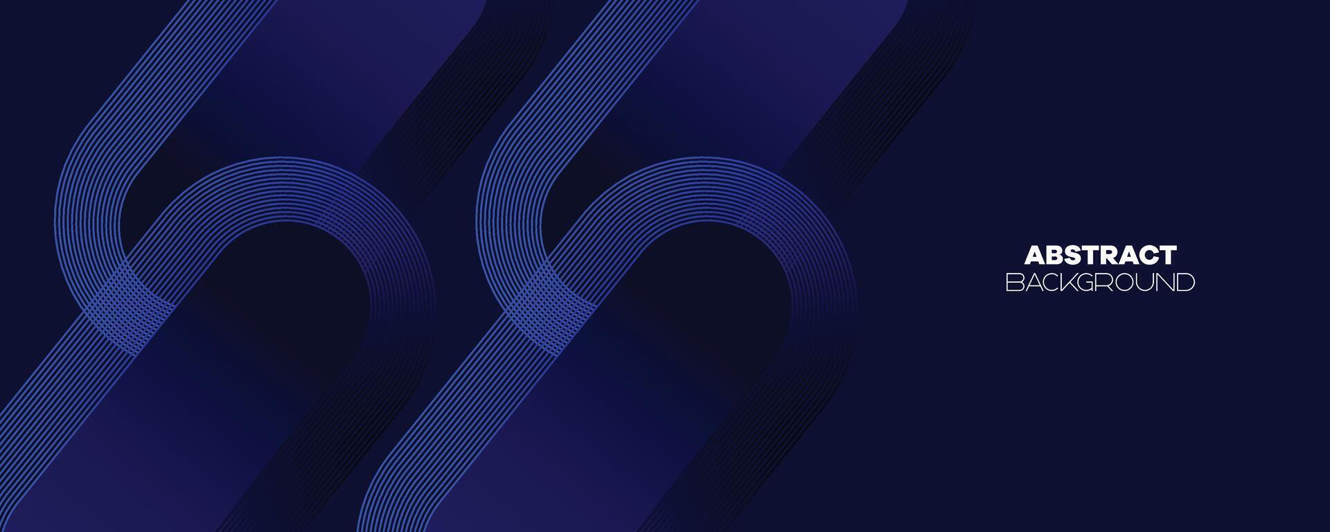 Abstract Dark Blue Waving circles lines Technology Banner Background. Modern Navy Blue gradient with glowing lines shiny geometric diagonal shape for brochure, cover, poster, banner, website, header vector