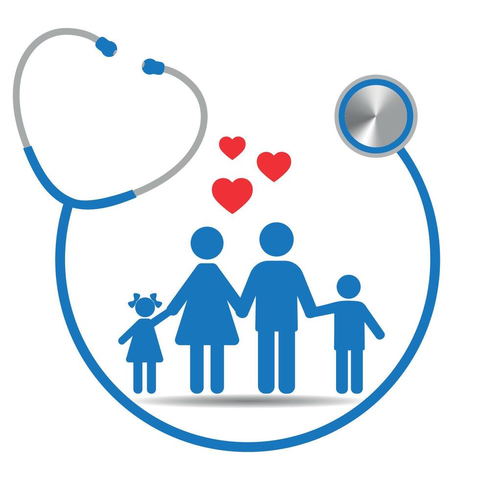 Illustration of a family with a blue stethoscope vector