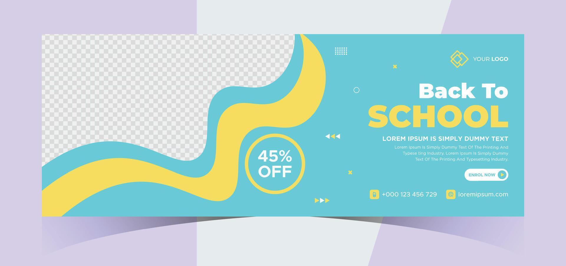 school admission social media photo cover and web banner. Back to school online education web banner template. Kids education e-learning design for post, flyer, brochure, poster, website, header vector