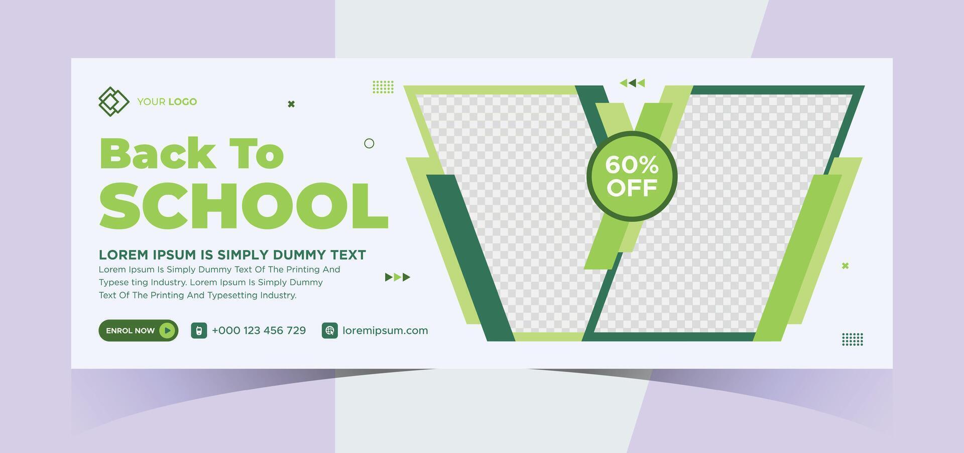 school admission social media photo cover and web banner. Back to school online education web banner template. Kids education e-learning design for post, flyer, brochure, poster, website, header vector