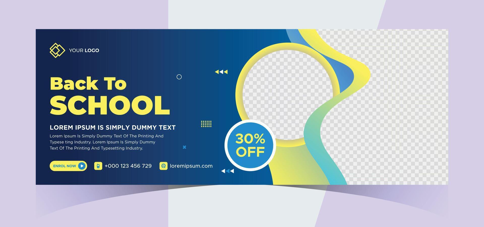 school admission social media photo cover and web banner. Back to school online education web banner template. Kids education e-learning design for post, flyer, brochure, poster, website, header vector