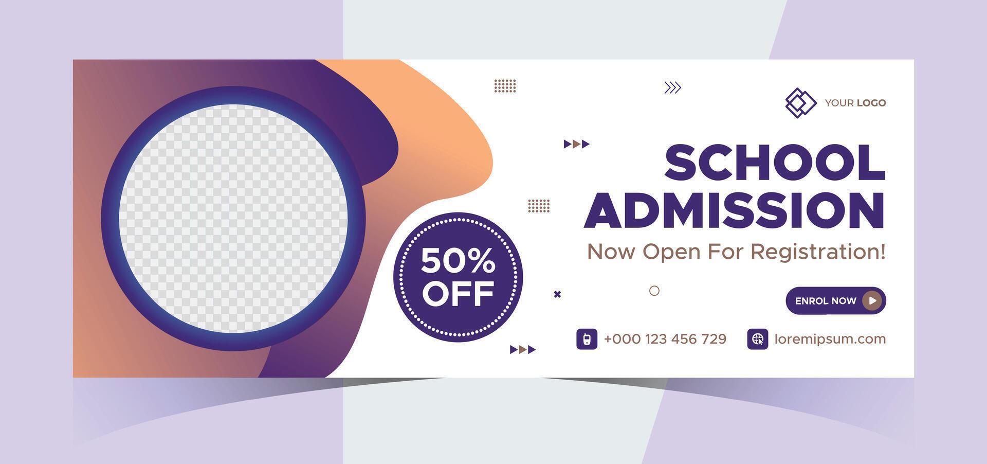 school admission social media photo cover and web banner. Back to school online education web banner template. Kids education e-learning design for post, flyer, brochure, poster, website, header vector