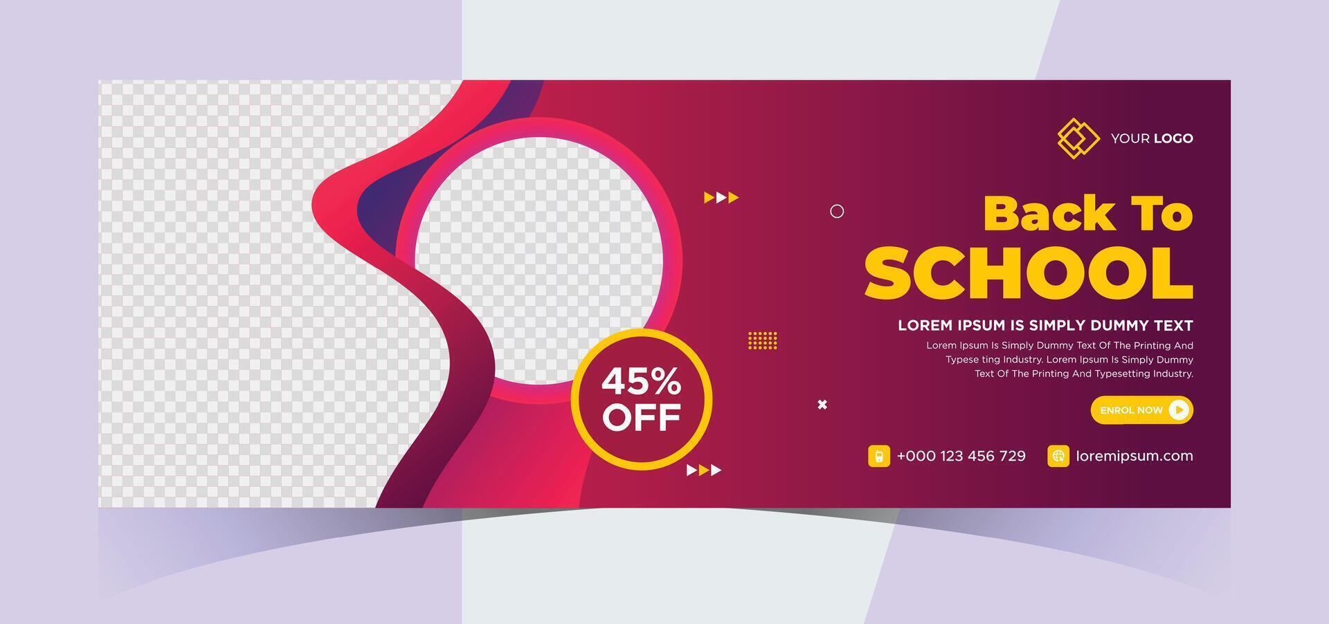 school admission social media photo cover and web banner. Back to school online education web banner template. Kids education e-learning design for post, flyer, brochure, poster, website, header vector