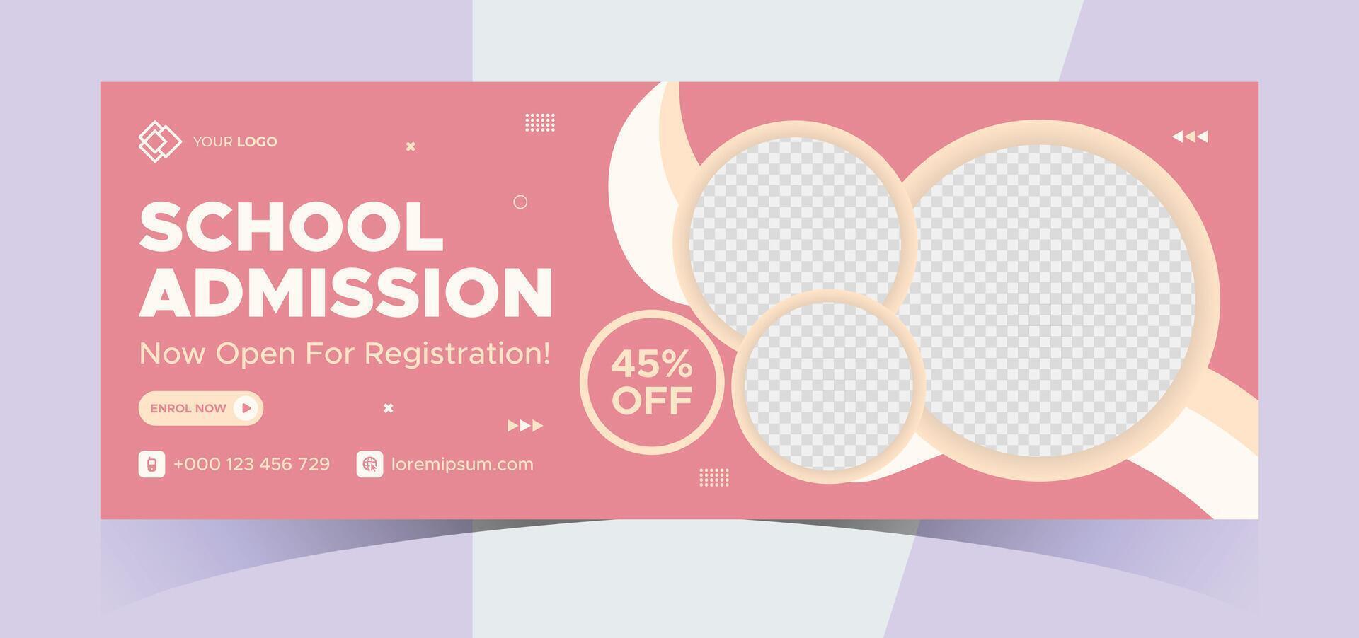 school admission social media photo cover and web banner. Back to school online education web banner template. Kids education e-learning design for post, flyer, brochure, poster, website, header vector