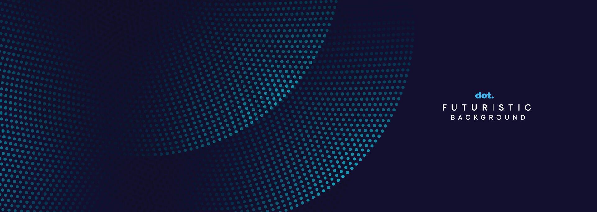 Abstract Blue, Green Gradient Circles Flowing Dot Waving Particle Geometric Technology Background. Digital Futuristic Dark Navy Blue Dotted Wave. Concept For Science, Music Cover, Website, Header vector