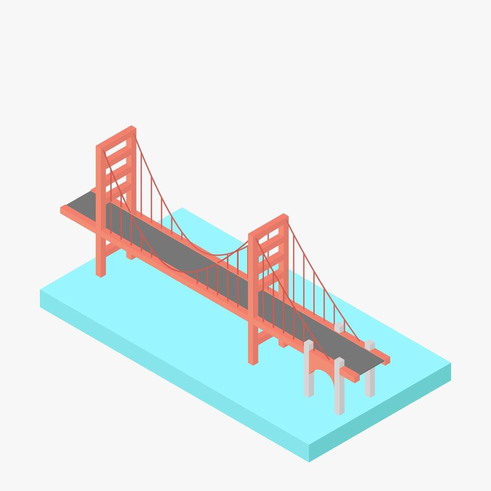 Golden Gate Bridge, San Francisco, landmark building Illustration of a red bridge in isometric 3D. vector