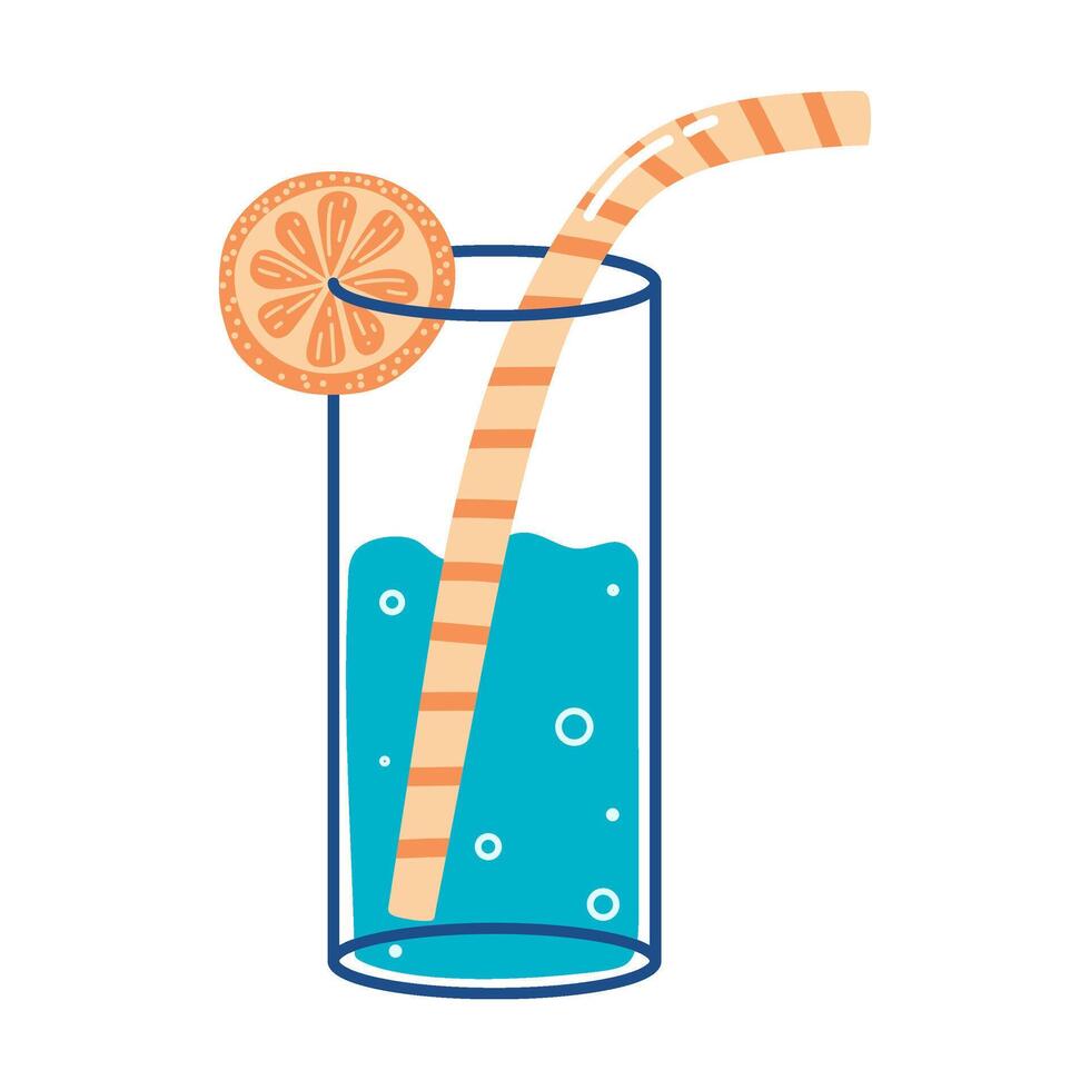 mano dibujado vaso con agua, Paja y naranja rebanada. garabatear ilustración, concepto de hidratación, bebida más agua vector