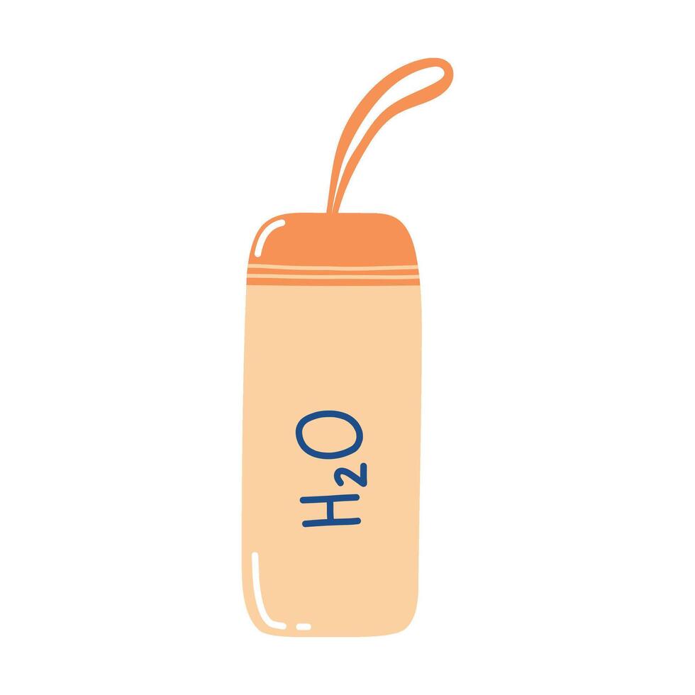 Hand drawn thermal bottle, drink container, hiking and sports equipment vector