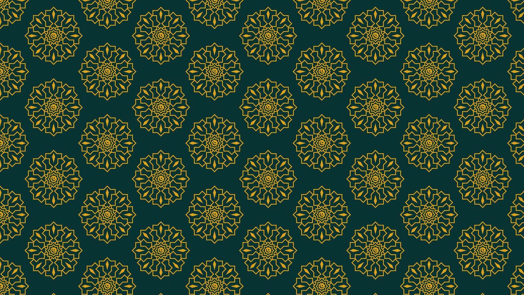Golden floral islamic pattern on a dark green background vector