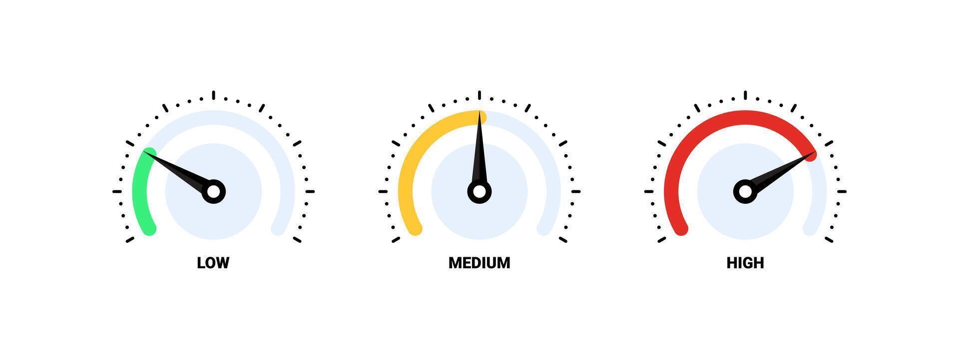 medidores indicando bajo, medio, y alto niveles vector ilustración