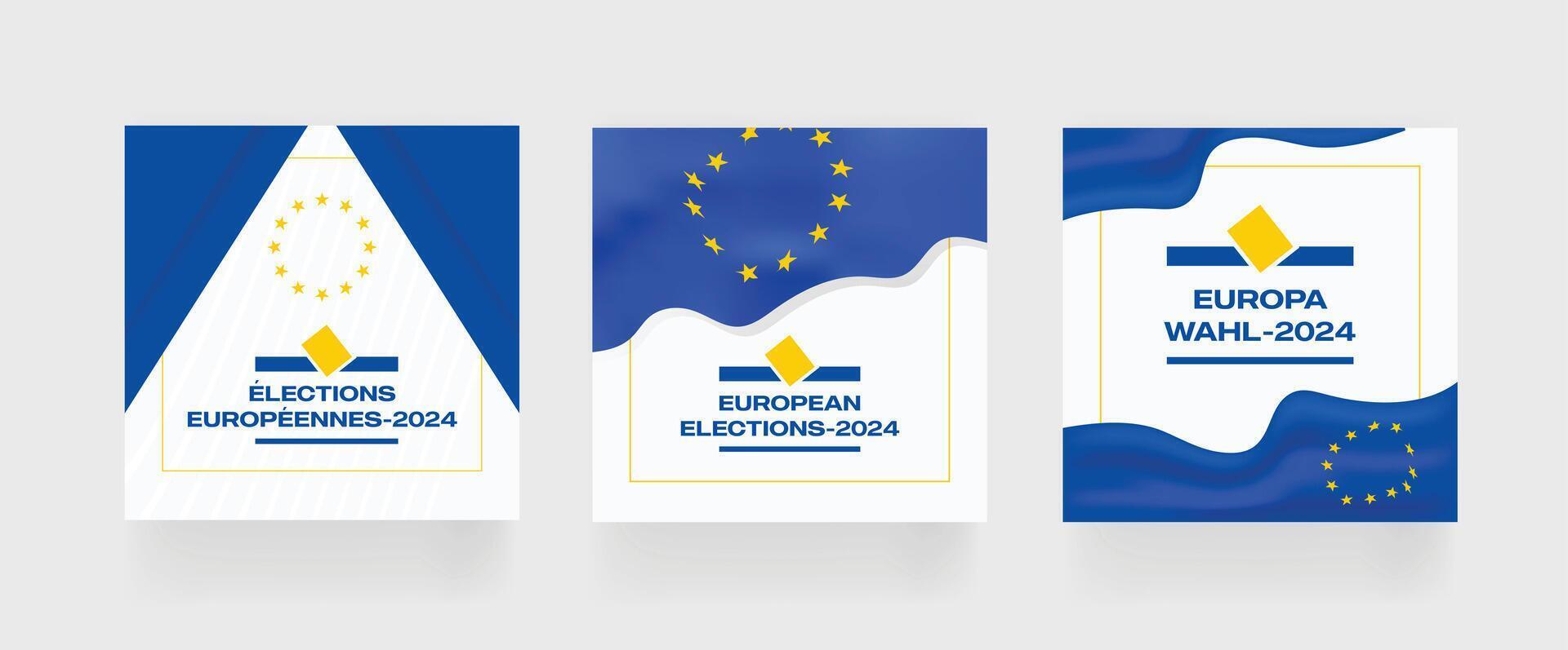 European Election 2024 Social Media Post. Set of social media post for EU vote 2024 . EPS vector illustration.