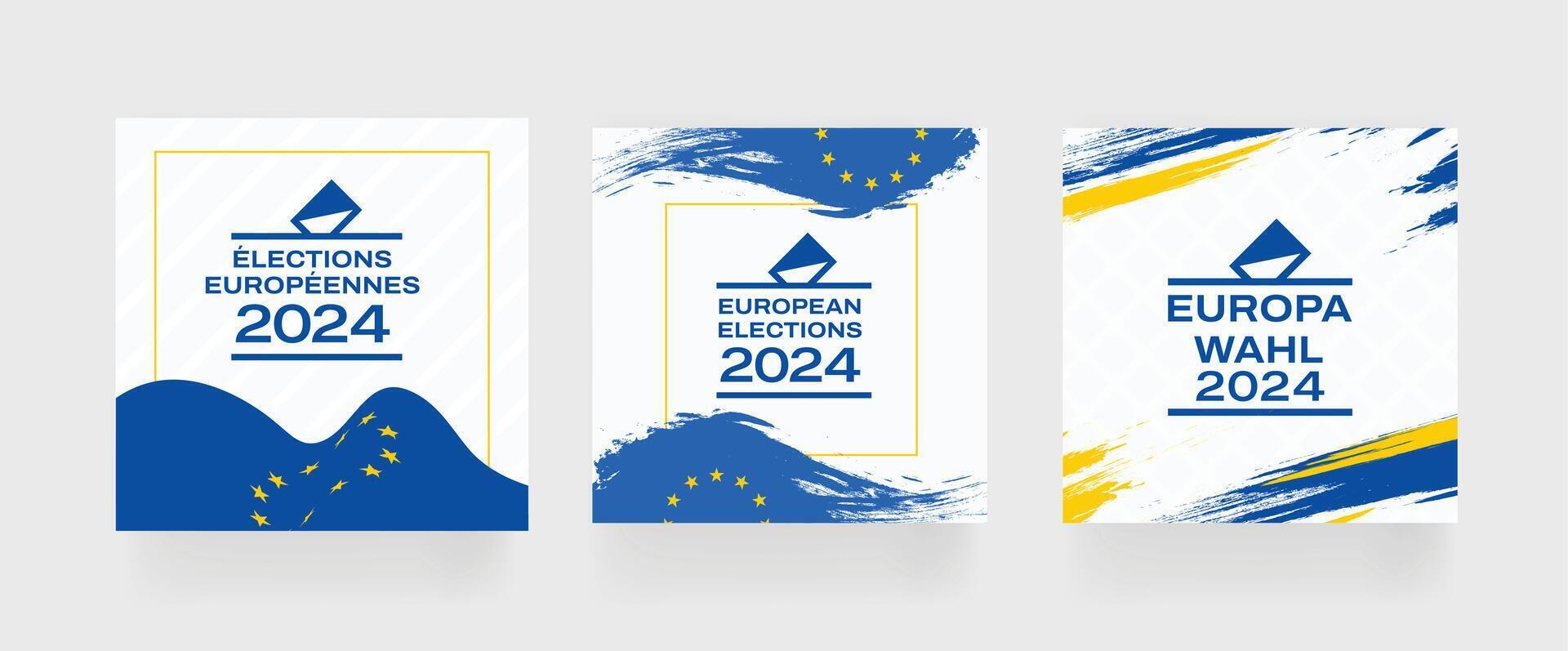 European Election 2024 Social Media Post. Set of social media post for EU vote 2024 . EPS vector illustration.