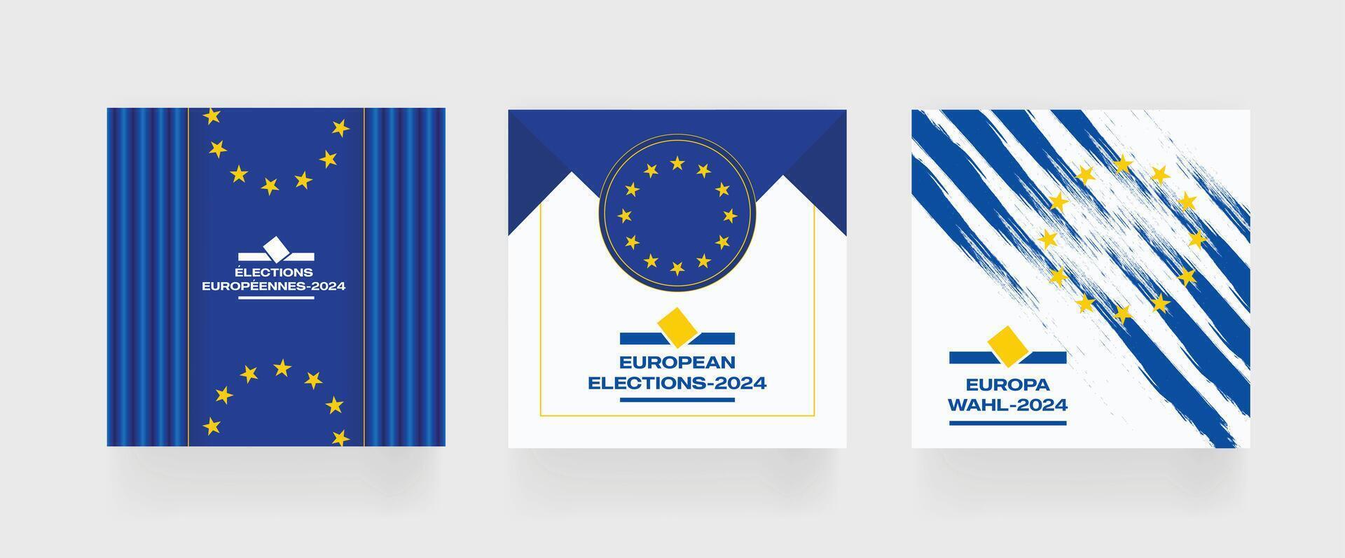 European Election 2024 Social Media Post. Set of social media post for EU vote 2024 . EPS vector illustration.