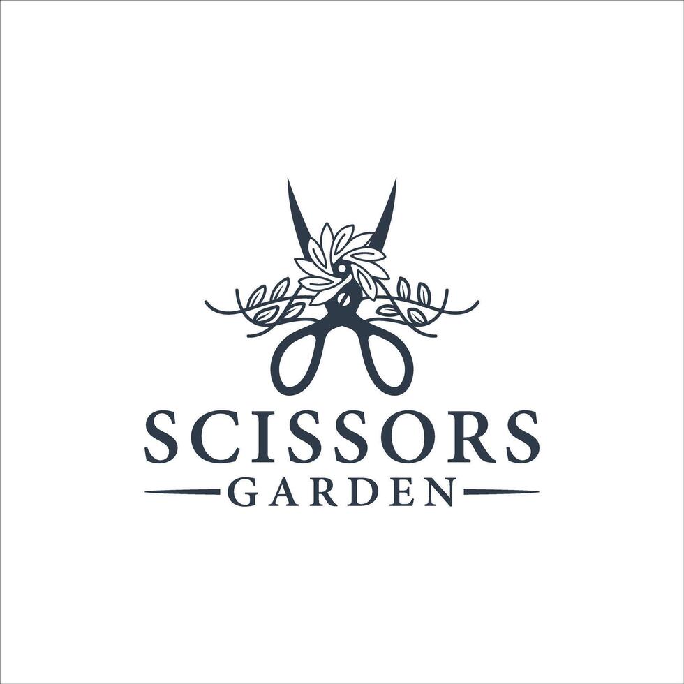 garden scissors logo with a combination of vines vector