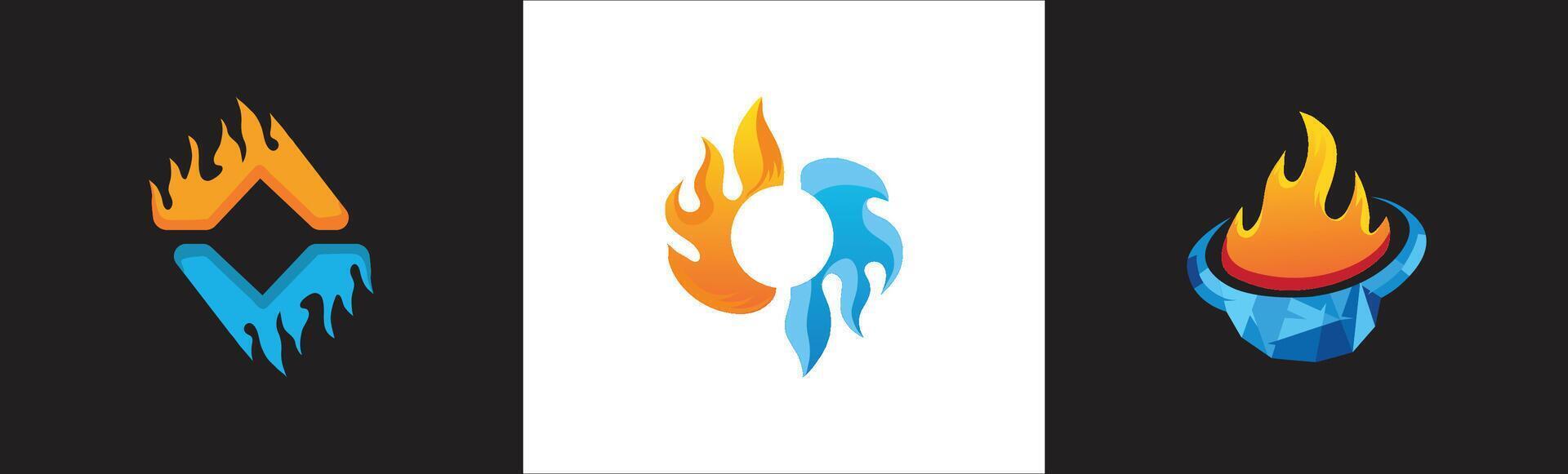 fuego hielo logo colección con 3 formas vector