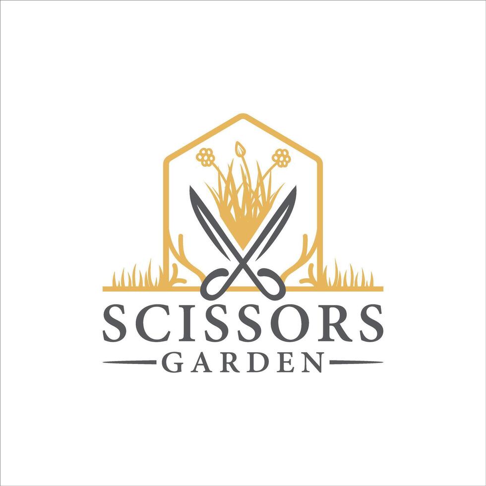 scissors logo with a combination of gardens or flowers vector