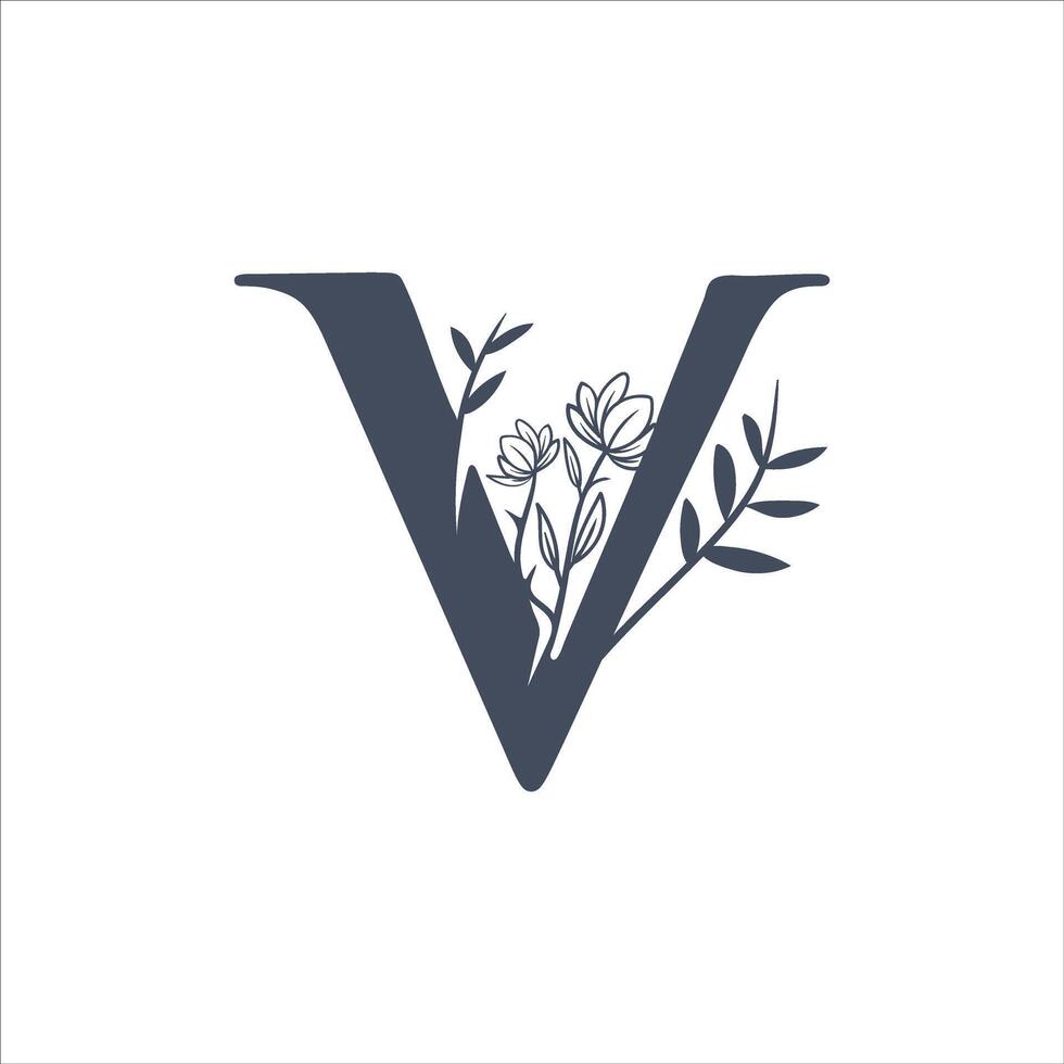 v letra logo con floral vector