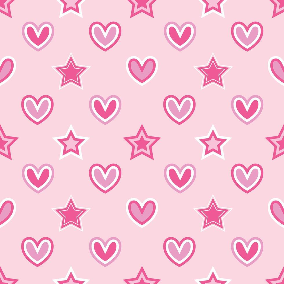 Pink heart and star seamless pattern background for wrapping and wallpaper vector