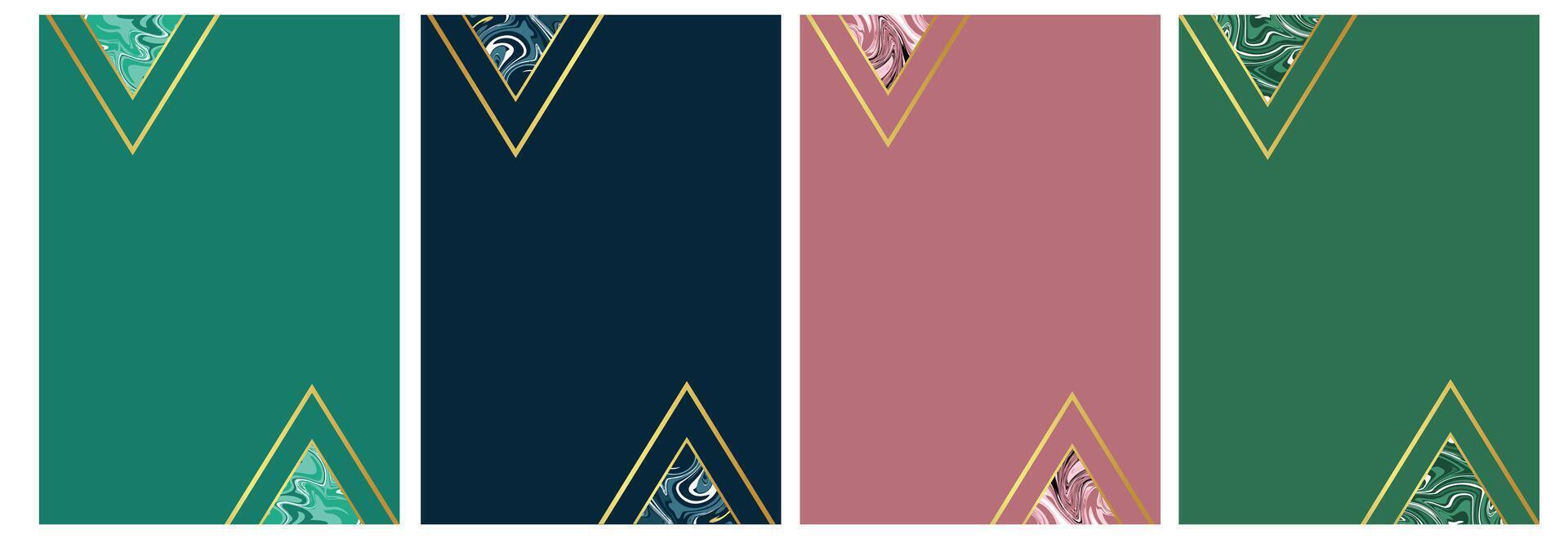 Border frame with blue, green, pink background with gold triangular marble design. Used for invitations, cards, posters and flyers. vector