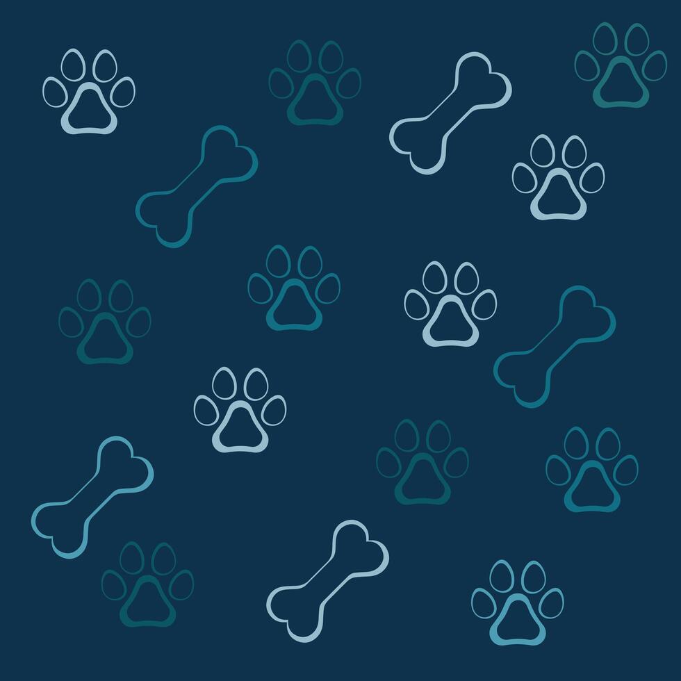 Seamless pattern with dog paw prints and dog bones. Used for wallpaper, backgrounds, fabric, wrapping paper. vector