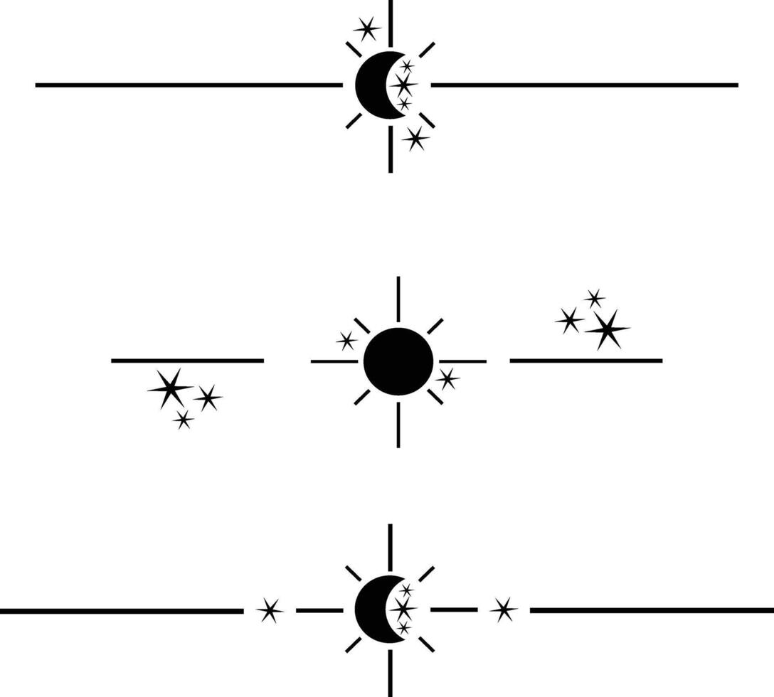 Luna y Dom divisores, párrafo y texto divisores, fronteras, marcos y separadores con creciente Luna y estrellas vector