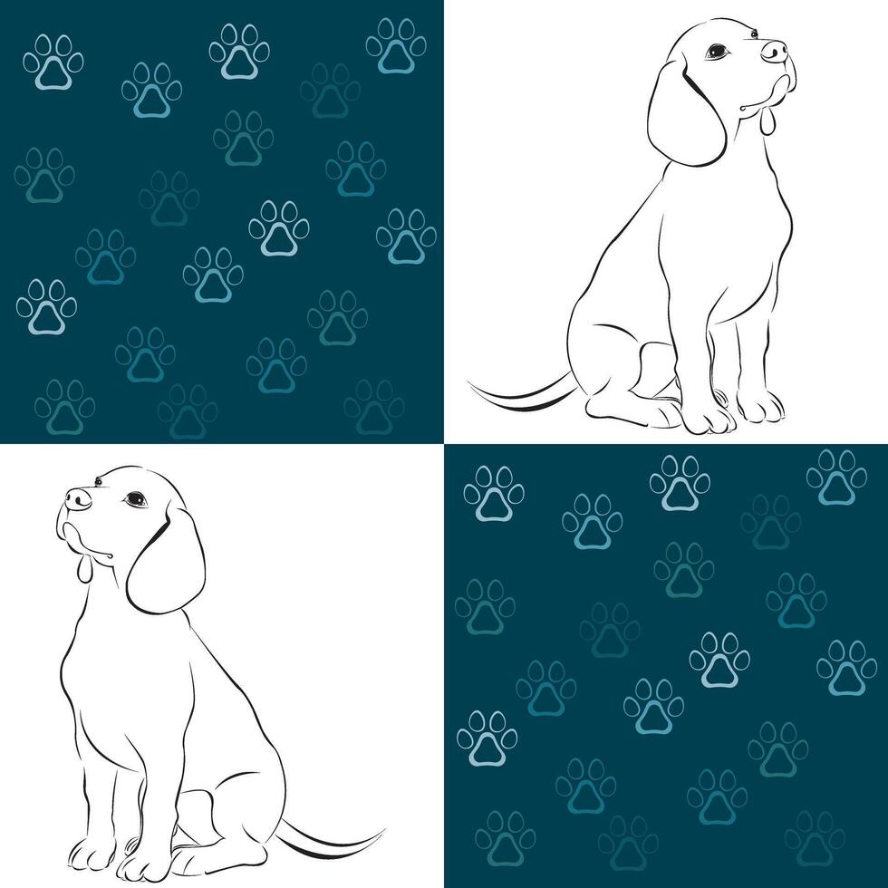 Beagle puppy pattern with paw prints. vector