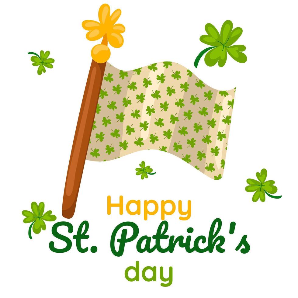 Funny inscriptions with St. Patrick's Day and a clover flag for the holiday for posters, flyers, postcards, invitations, stickers, banners, gifts. Vector illustration of a modern Irishman. Square