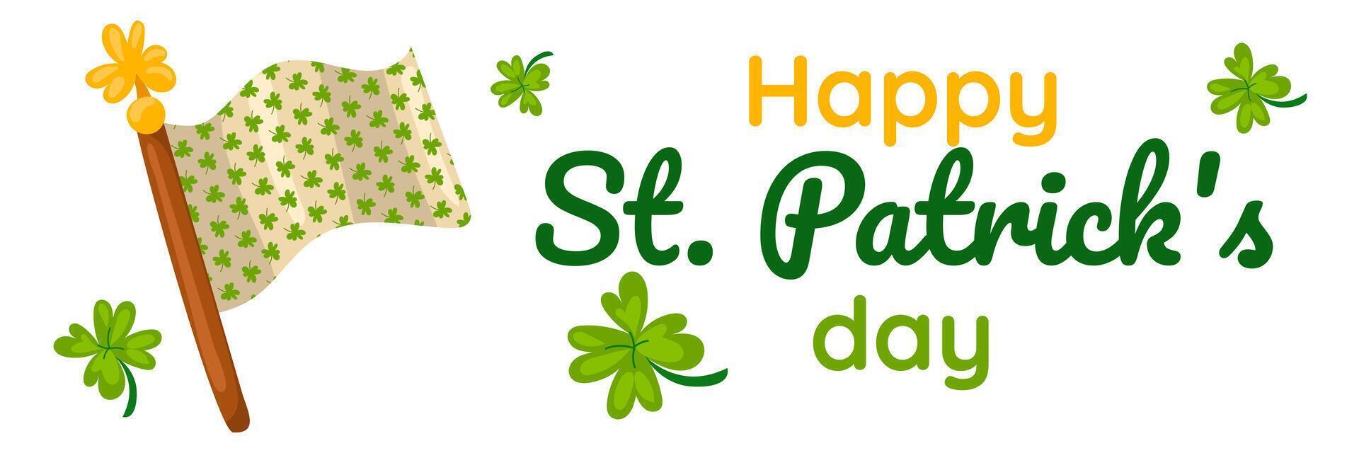 Funny inscriptions with St. Patrick's Day and a clover flag for the holiday for posters, flyers, postcards, invitations, stickers, banners, gifts. Vector illustration of a modern Irishman. horizontal