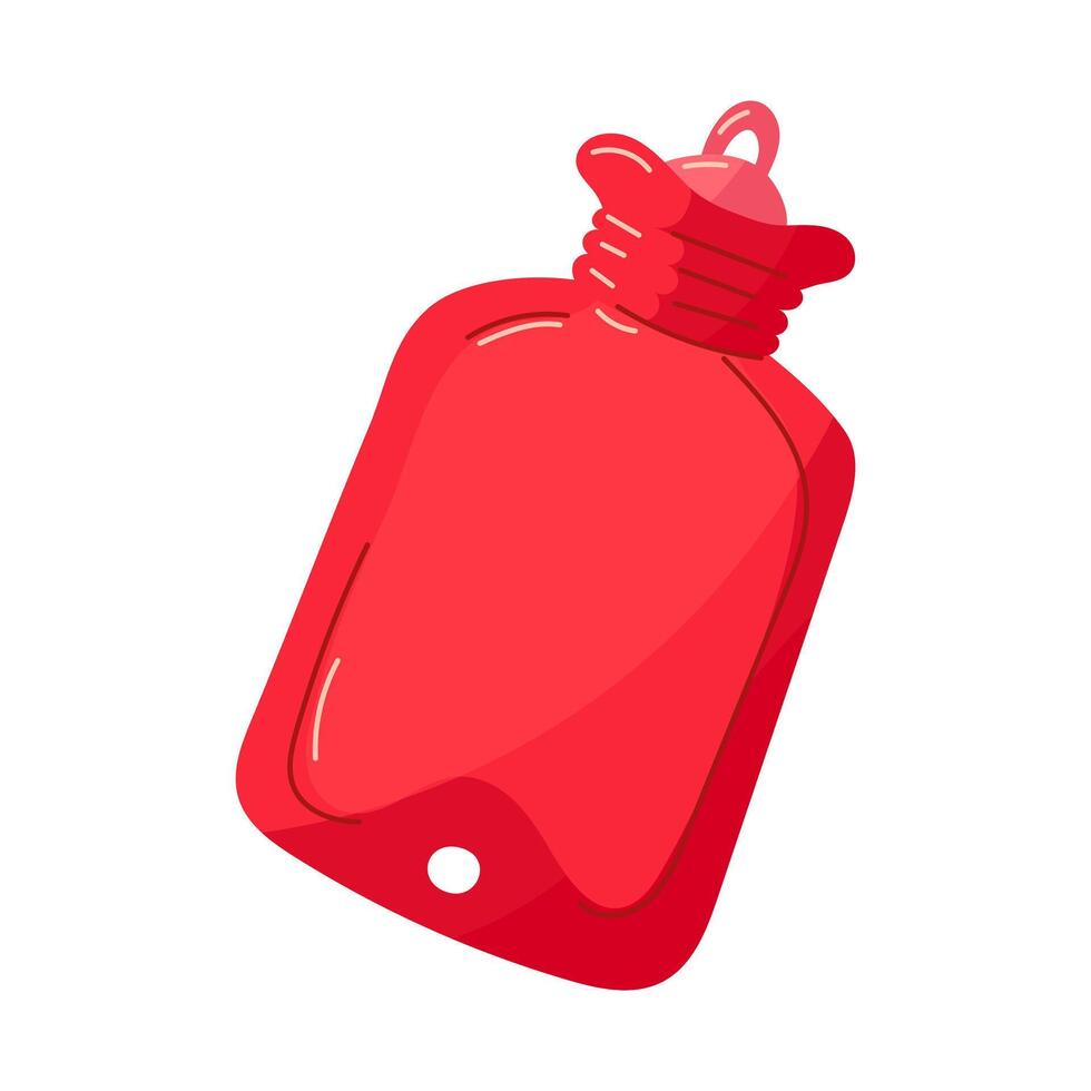 Pink hot water bottle. Rubber hot water bottle, vector illustration, insulated. An item to facilitate the menstrual cycle. Women's health. A warm object for pain relief. An object on white background
