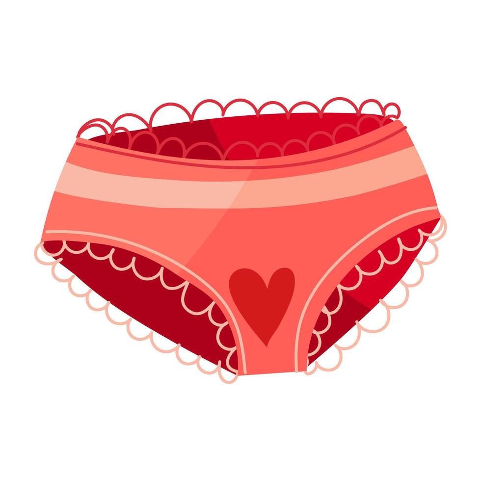 De las mujeres ropa interior para menstruación. higiene durante menstruación. ropa interior con menstrual sangre en el forma de un corazón. ilustración de el cuidado de el hembra menstrual ciclo. vector gráficos. corazón