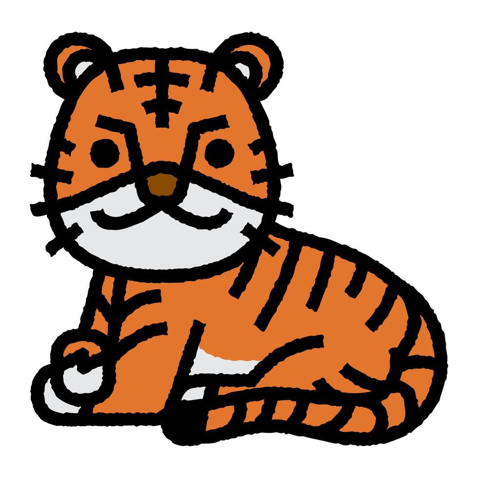 Tigre dibujos animados poner áspero lleno contorno icono vector