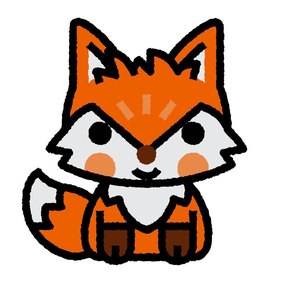fox cartoon roughen colored line icon vector