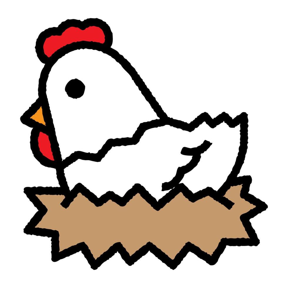 hen laying cartoon roughen colored line icon vector