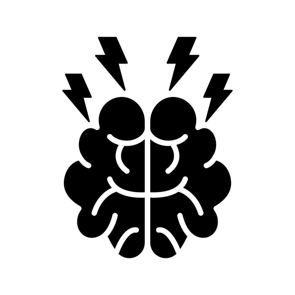 Illustration of headache, thinking process, brain with lightning bolt icon vector