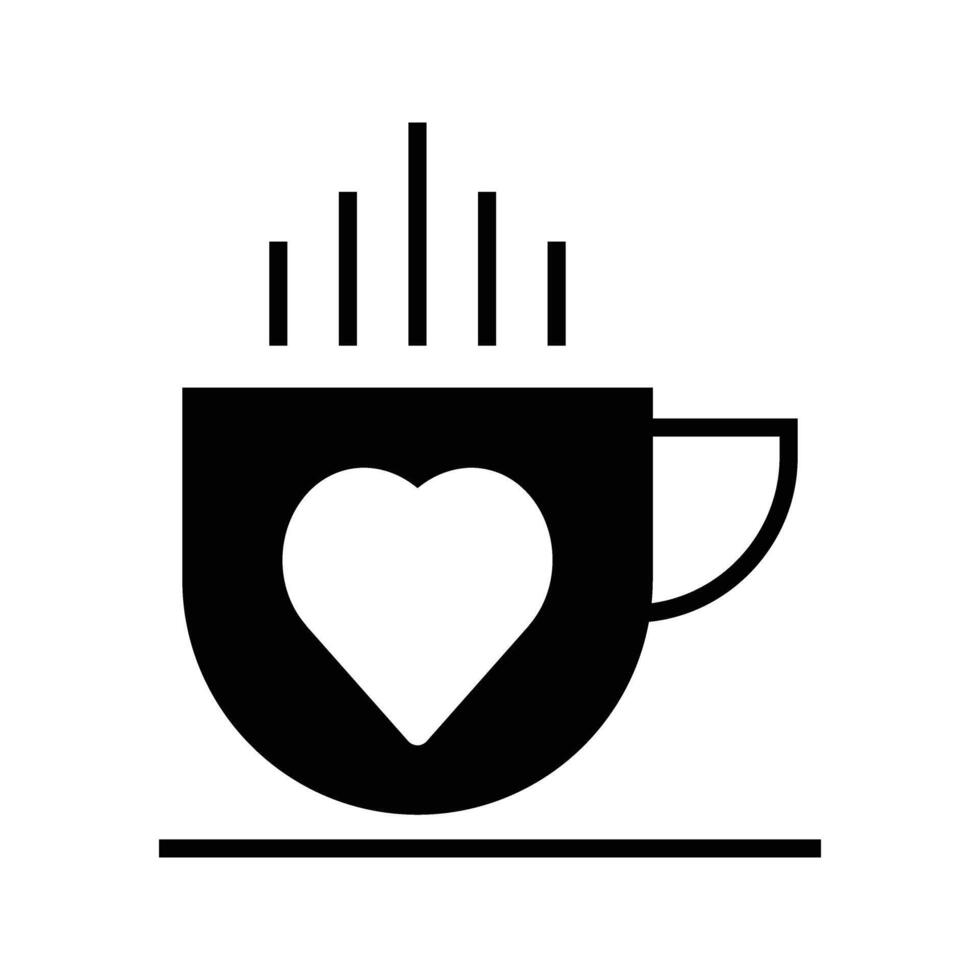 hot drink with heart shape, breakfast beverage icon vector