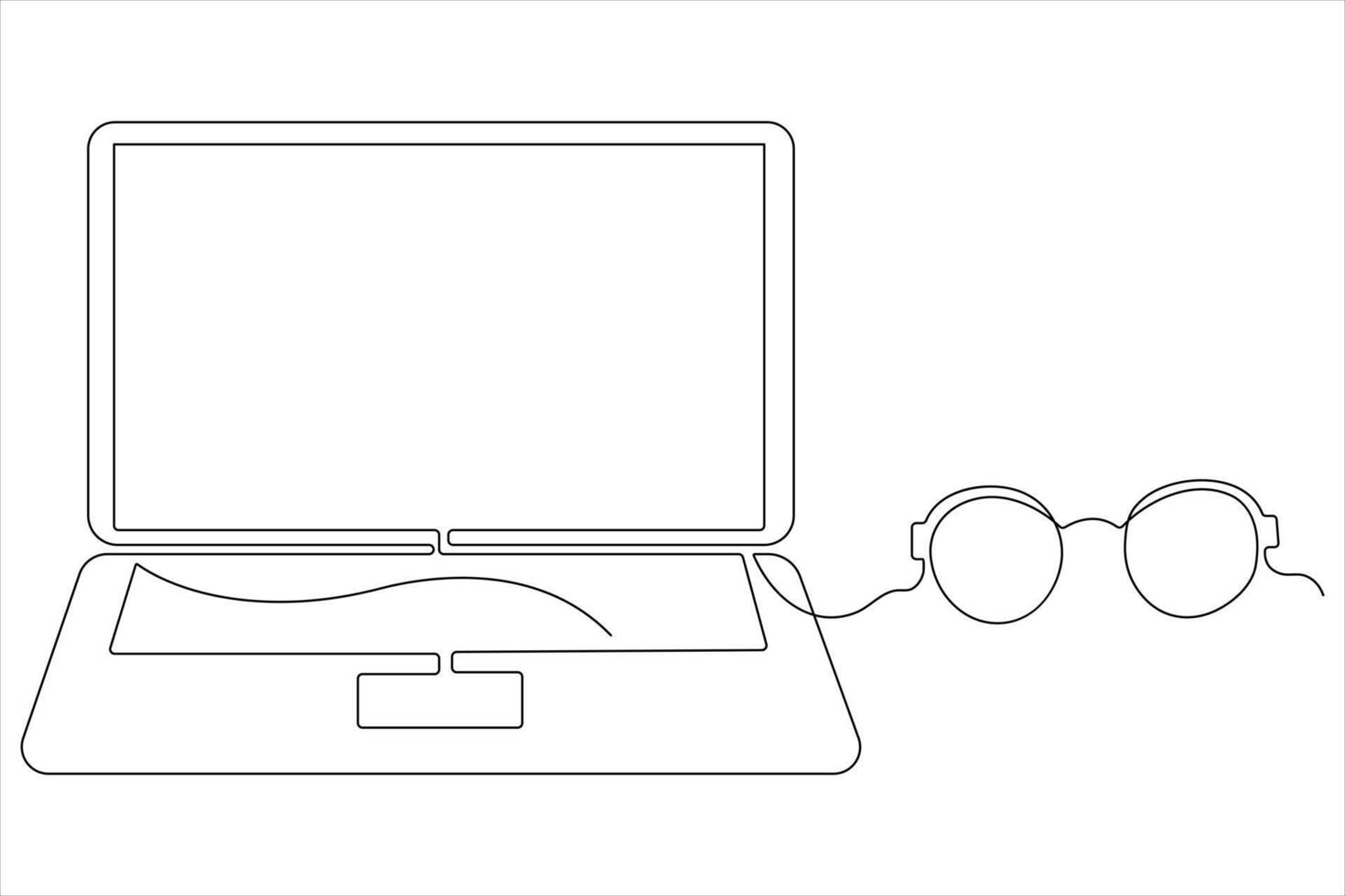 Continuous one line art drawing of laptop concept with eyeglasse outline vector illustration