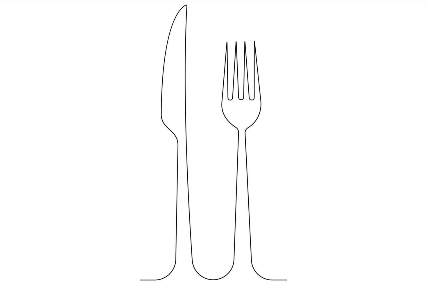 continuo soltero línea dibujo de comida herramientas para cuchillo y tenedor contorno vector ilustración