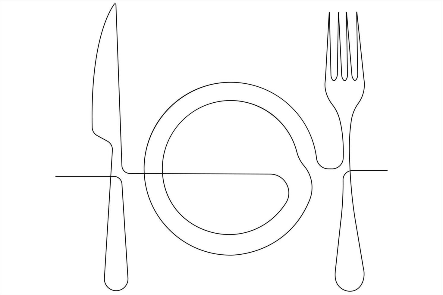 Continuous single line art drawing of food tools for plate, knife and fork outline vector illustration