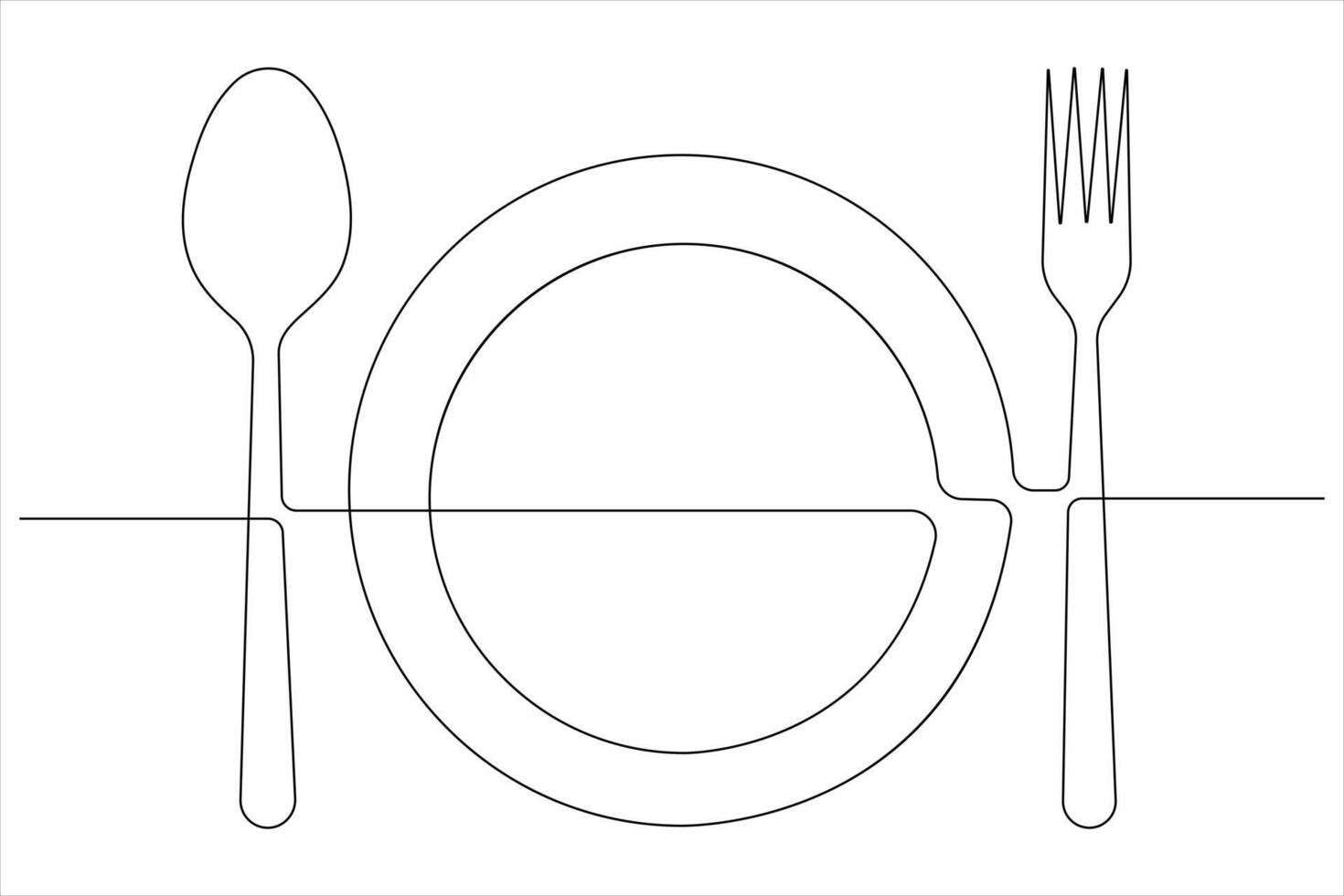 Continuous single line drawing of food tools for plate, spoon and fork vector illustration