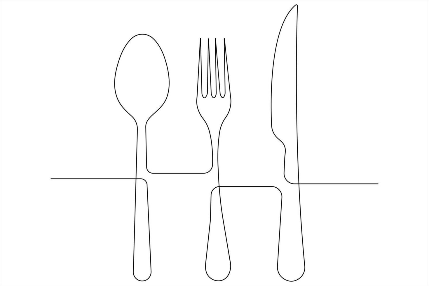 Continuous single line art drawing of food tools for spoon, knife and fork outline vector illustration