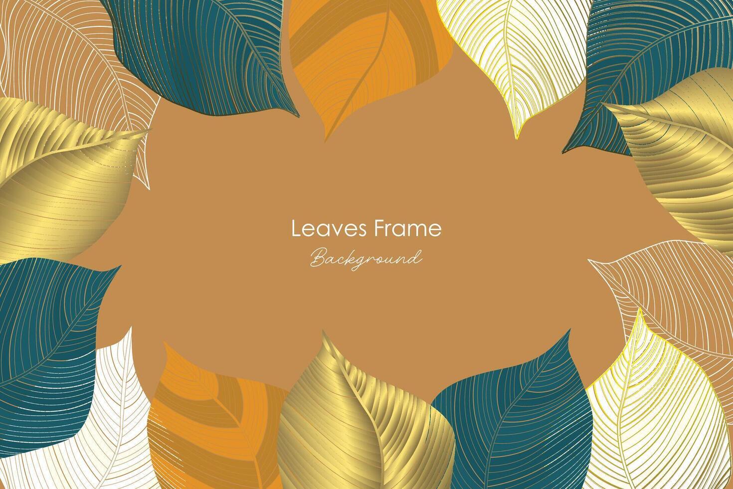 Luxury gold tropical leaves floral line art background vector