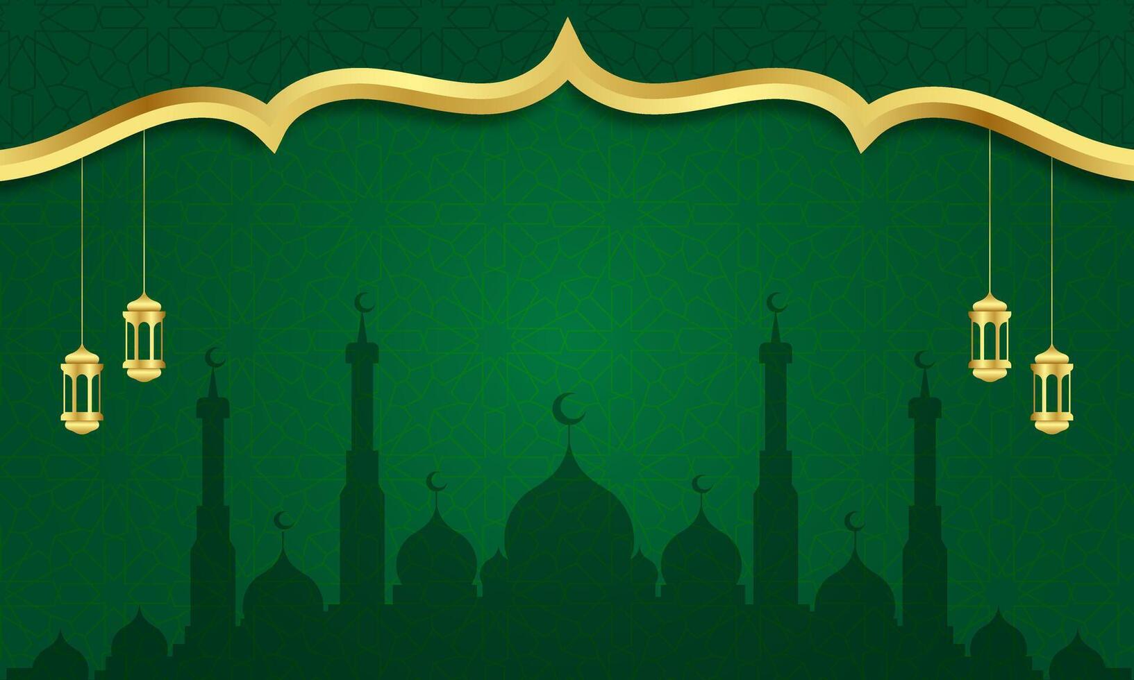 modern green islamic background with lantern and pattern ornament design vector