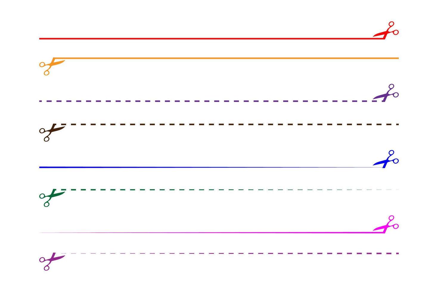 vector tijeras icono, punteado líneas con tijeras símbolos, corte línea con tijeras.