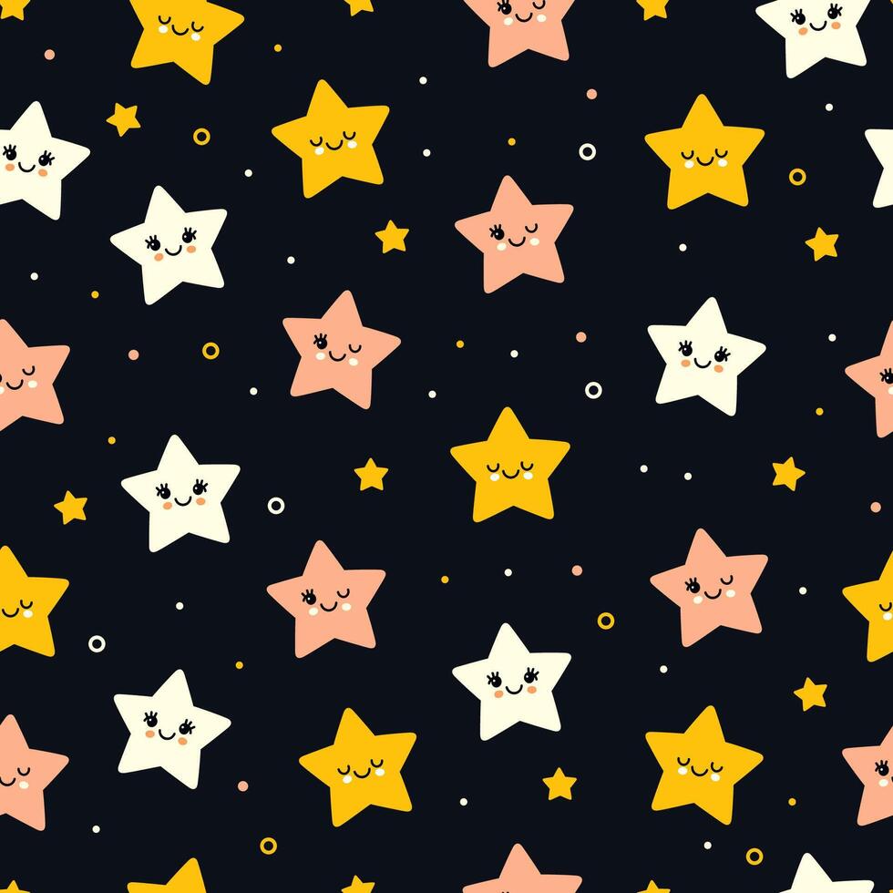 sin costura modelo con linda estrellas en un negro antecedentes. vector gráficos.