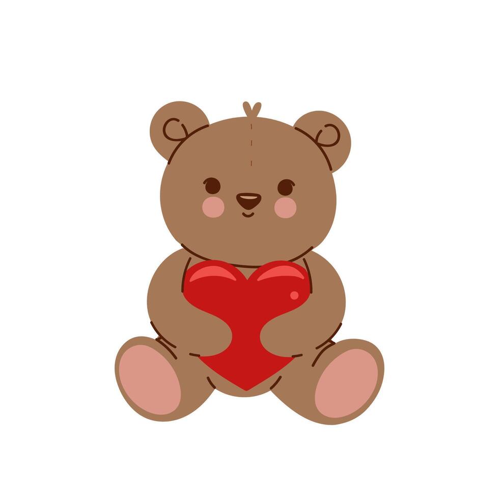 Toy bear with a heart in its paws. Vector graphics.